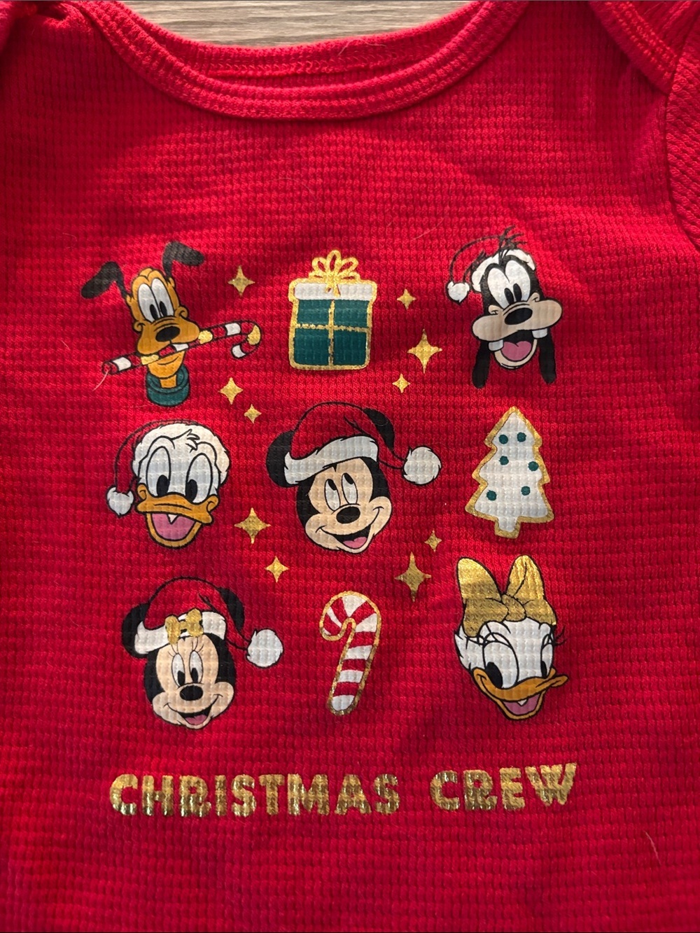 NWOT Disney Mickey Mouse Red Christmas Crew Long-Sleeve Baby One-Piece Bodysuit - Picture 2 of 3